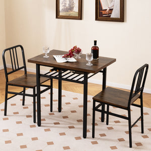 3-Piece Dining Table Set with Rectangular Kitchen Table and 2 Chairs-Rustic Brown