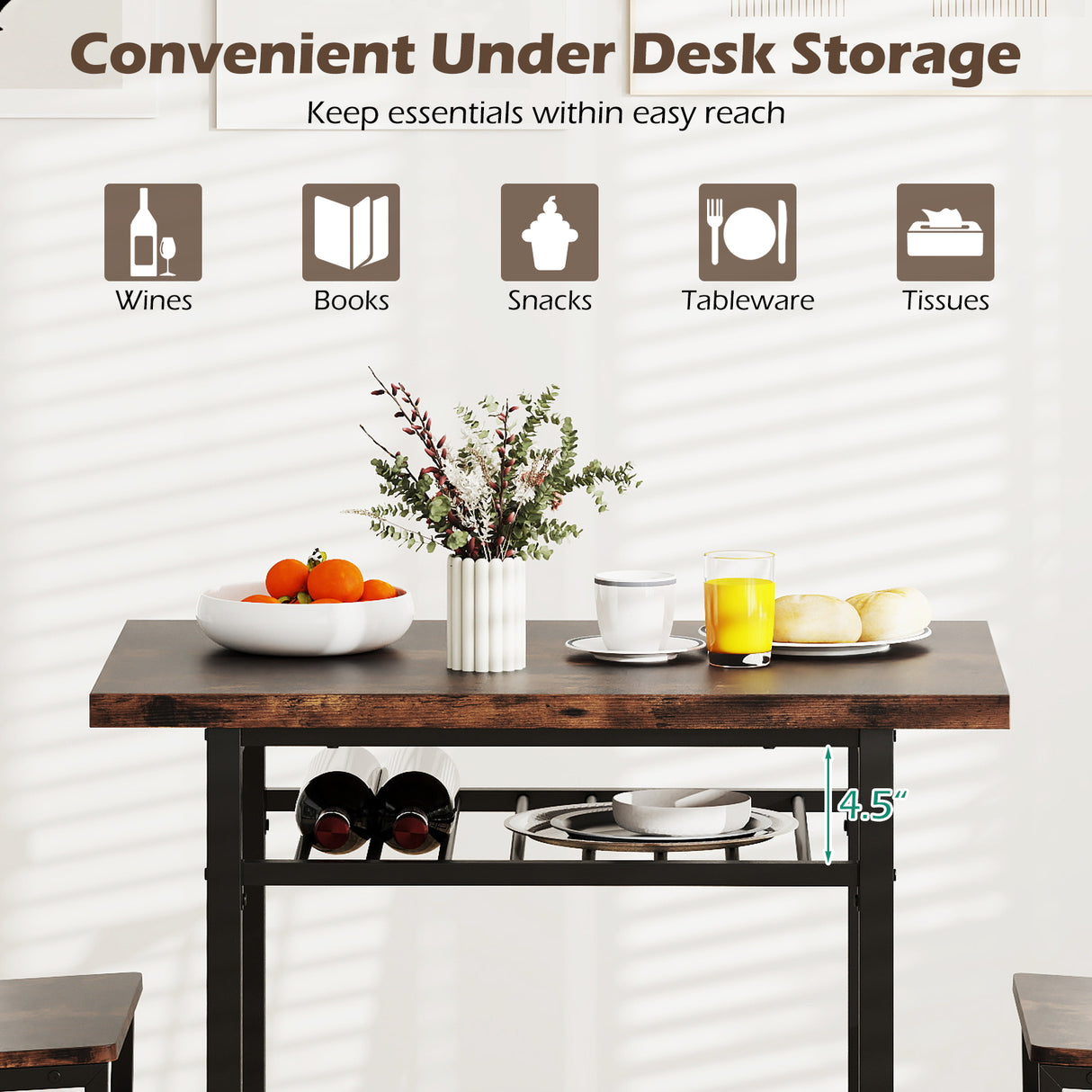 3-Piece Dining Table Set with Rectangular Kitchen Table and 2 Chairs-Rustic Brown