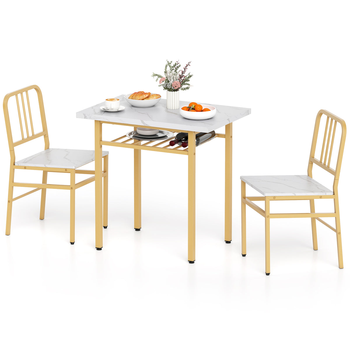 3-Piece Dining Table Set with Rectangular Kitchen Table and 2 Chairs-White