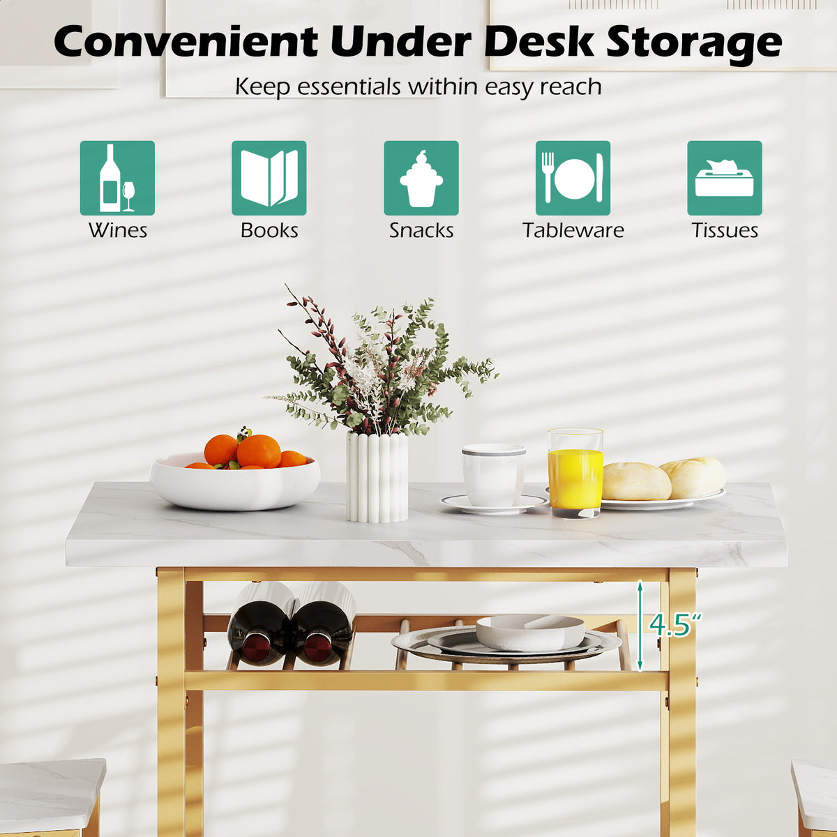 3-Piece Dining Table Set with Rectangular Kitchen Table and 2 Chairs-White