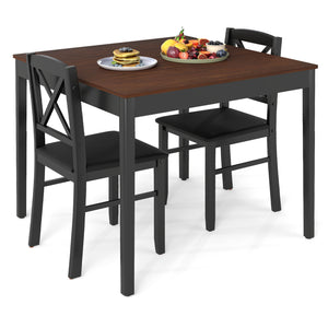 3-Piece Dining Table Set Wooden Square Kitchen Table for 2 People-Brown