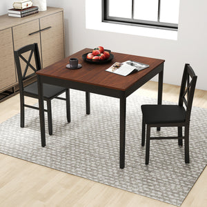 3-Piece Dining Table Set Wooden Square Kitchen Table for 2 People-Brown