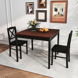 3-Piece Dining Table Set Wooden Square Kitchen Table for 2 People-Brown