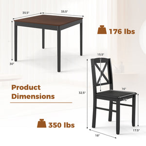 3-Piece Dining Table Set Wooden Square Kitchen Table for 2 People-Brown