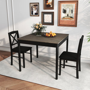 3-Piece Dining Table Set Wooden Square Kitchen Table for 2 People-Gray