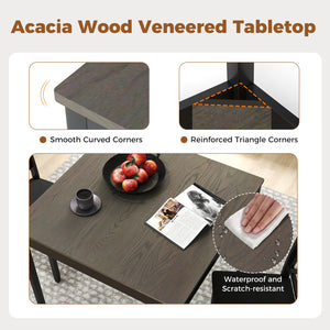 3-Piece Dining Table Set Wooden Square Kitchen Table for 2 People-Gray