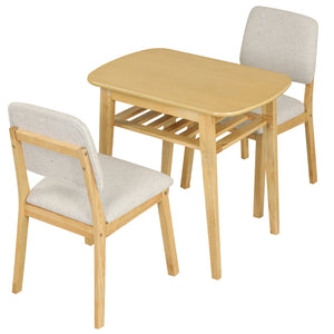 3-Piece Dining Table Set for 2 with Upholstered Chairs-Natural