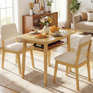 3-Piece Dining Table Set for 2 with Upholstered Chairs-Natural