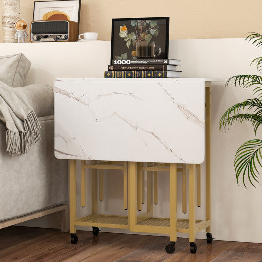 3 Piece Dining Table Set with 6-Bottle Wine Rack-White