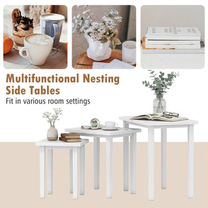 3-Piece Farmhouse Rectangle Side Table Set for Living Room-White