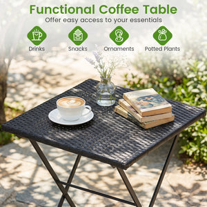 3-Piece Folding Bistro Set with PE Wicker and X-Shaped Metal Frame-Black