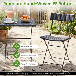 3-Piece Folding Bistro Set with PE Wicker and X-Shaped Metal Frame-Black