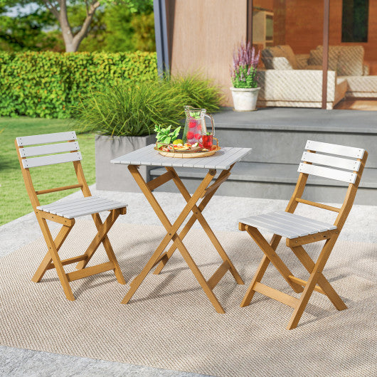 3 Piece Folding Patio Bistro Set with Foldable Design Acacia Wood Porch Chairs and Square Table