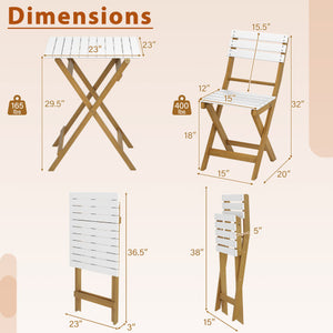 3 Piece Folding Patio Bistro Set with Foldable Design Acacia Wood Porch Chairs and Square Table