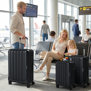3-Piece Hardside Luggage Set (20/24/28 Inch) Lightweight with 3-Digital Lock-Black