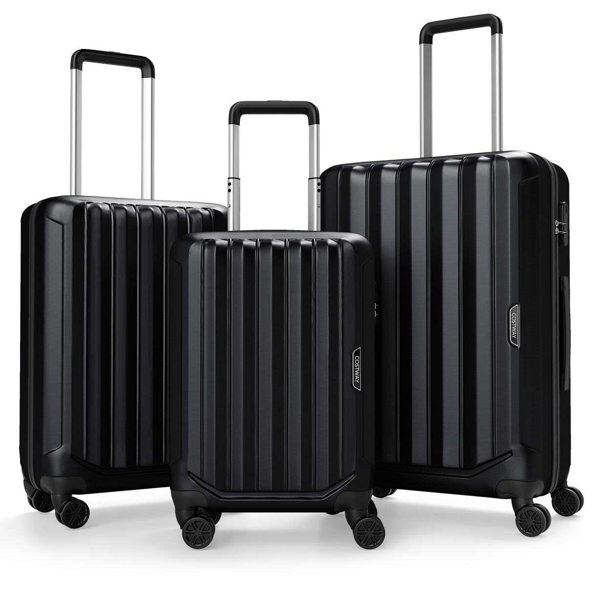 3-Piece Hardside Luggage Set (20/24/28 Inch) Lightweight with 3-Digital Lock-Black