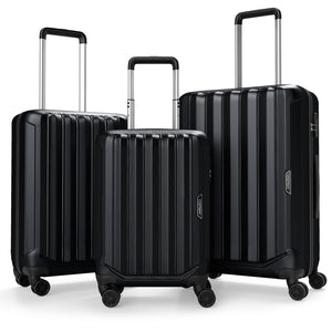 3-Piece Hardside Luggage Set (20/24/28 Inch) Lightweight with 3-Digital Lock-Black