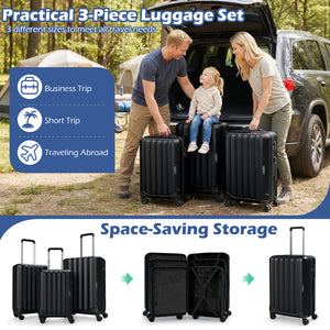 3-Piece Hardside Luggage Set (20/24/28 Inch) Lightweight with 3-Digital Lock-Black