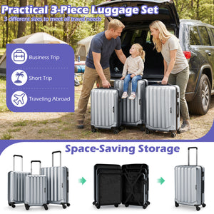 3-Piece Hardside Luggage Set (20/24/28 Inch) Lightweight with 3-Digital Lock-Gray