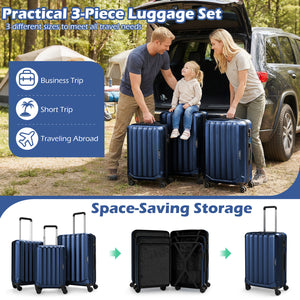 3-Piece Hardside Luggage Set (20/24/28 Inch) Lightweight with 3-Digital Lock-Navy