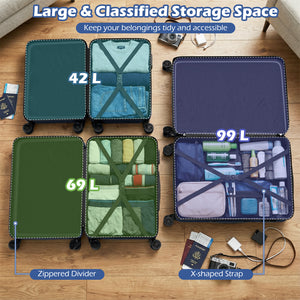 3-Piece Hardside Luggage Set (20/24/28 Inch) Lightweight with 3-Digital Lock-Navy