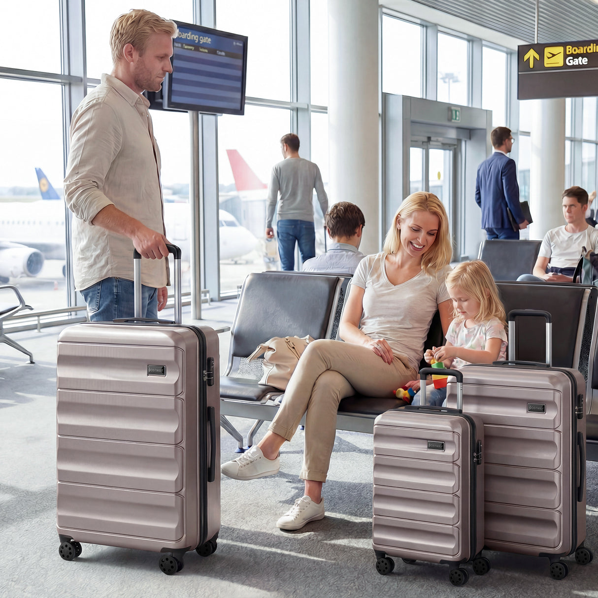 3-Piece Hardside Luggage Set 20/24/28 Inch Lightweight Hardside Suitcases-Pink