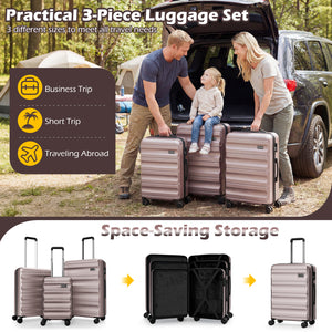 3-Piece Hardside Luggage Set 20/24/28 Inch Lightweight Hardside Suitcases-Pink