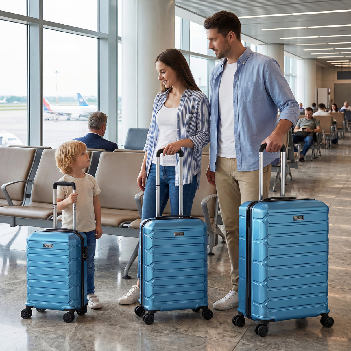 3-Piece Hardside Luggage Set Lightweight Hardside Suitcases with 8-Spinner Wheels-Blue
