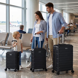 3-Piece Hardside Luggage Set Lightweight Hardside Suitcases with 8-Spinner Wheels-Black