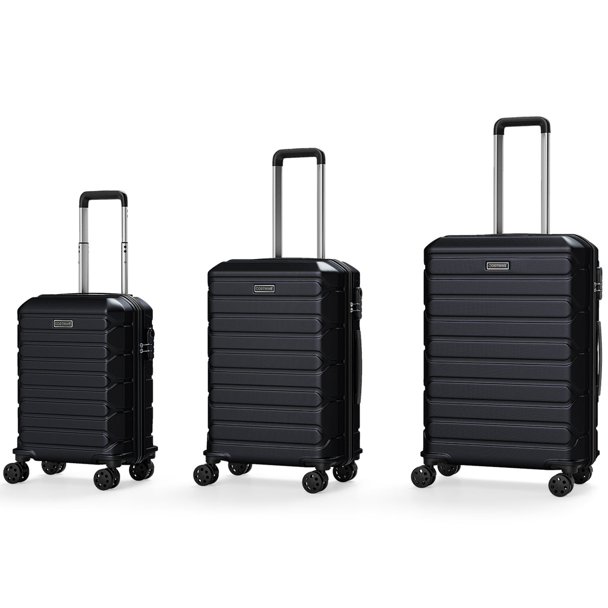 3-Piece Hardside Luggage Set Lightweight Hardside Suitcases with 8-Spinner Wheels-Black