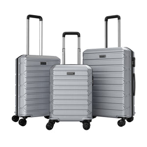 3-Piece Hardside Luggage Set Lightweight Hardside Suitcases with 8-Spinner Wheels-Grey