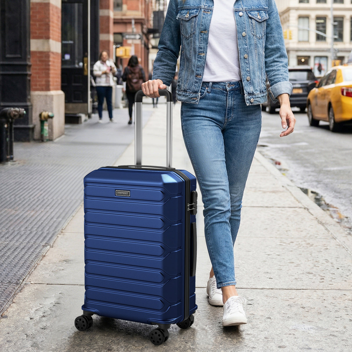 3-Piece Hardside Luggage Set Lightweight Hardside Suitcases with 8-Spinner Wheels-Navy