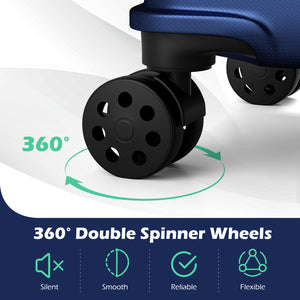 3-Piece Hardside Luggage Set Lightweight Hardside Suitcases with 8-Spinner Wheels-Navy