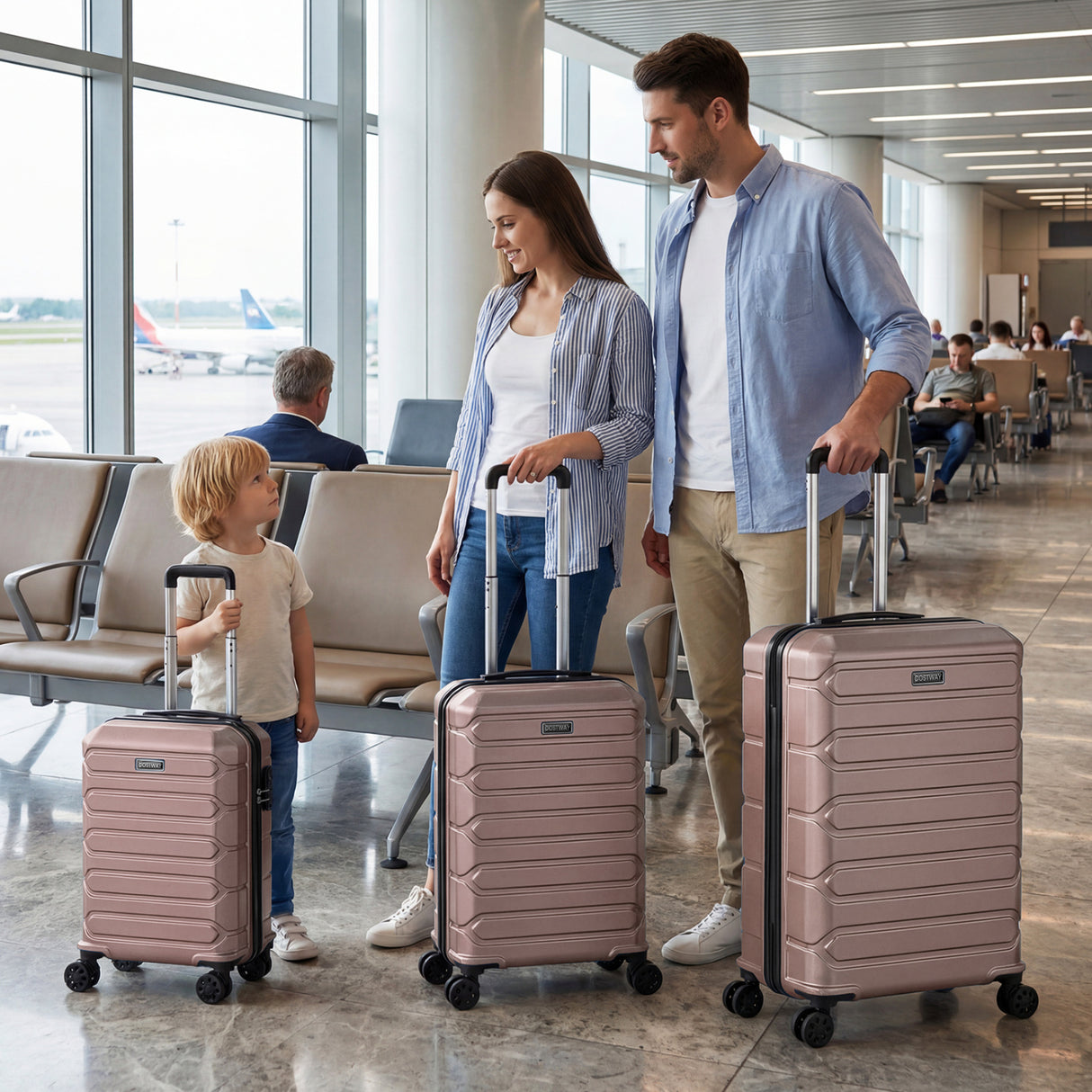 3-Piece Hardside Luggage Set Lightweight Hardside Suitcases with 8-Spinner Wheels-Pink