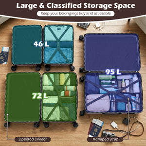 3-Piece Hardside Luggage Set Lightweight Hardside Suitcases with 8-Spinner Wheels-Pink