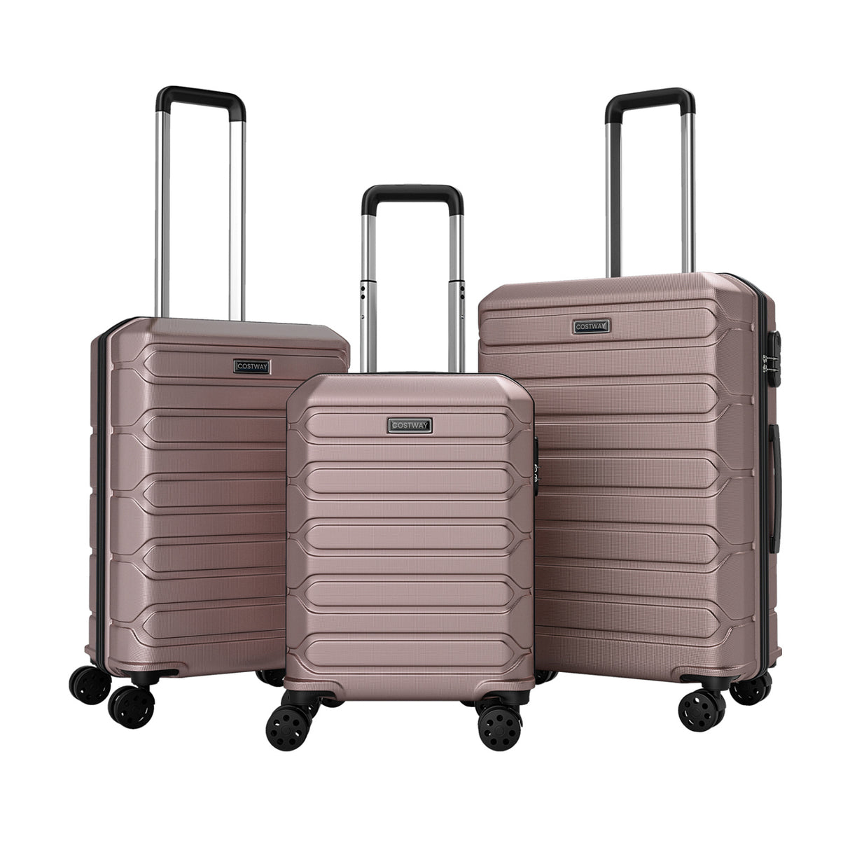 3-Piece Hardside Luggage Set Lightweight Hardside Suitcases with 8-Spinner Wheels-Pink