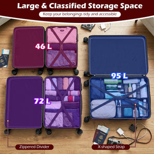 3-Piece Hardside Luggage Set Lightweight Hardside Suitcases with 8-Spinner Wheels-Red