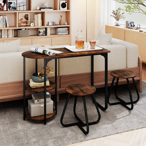 3-Piece Industrial Dining Table Set for Small Space-Rustic Brown