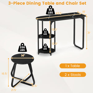 3-Piece Industrial Dining Table Set for Small Space-Black