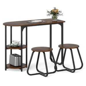 3-Piece Industrial Dining Table Set for Small Space-Rustic Brown