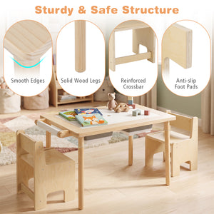 3-Piece Kids Activity Table and Chair Set with Adjustable Height-Natural
