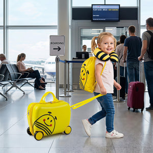 3-Piece Kids Carry-on Luggage Set with Headrest and Backpack for Travel-Yellow