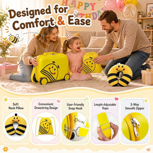 3-Piece Kids Carry-on Luggage Set with Headrest and Backpack for Travel-Yellow
