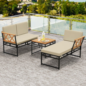 3-Piece L-Shaped Patio Furniture Set for Porch Backyard and Poolside-Beige