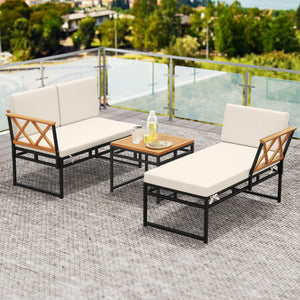 3-Piece L-Shaped Patio Furniture Set for Porch Backyard and Poolside-Beige