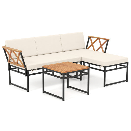 3-Piece L-Shaped Patio Furniture Set for Porch Backyard and Poolside-Beige