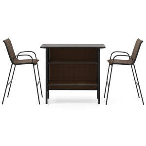 3 Piece Outdoor Bar Set with Footrest and 2-Tier Shelf-Coffee