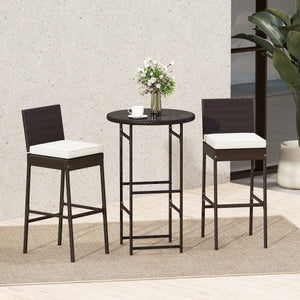 3 Piece Outdoor Bar Set Patio Heavy-Duty Metal Barstool and Table Set-White