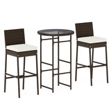 3 Piece Outdoor Bar Set Patio Heavy-Duty Metal Barstool and Table Set-White