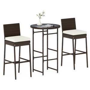 3 Piece Outdoor Bar Set Patio Heavy-Duty Metal Barstool and Table Set-White